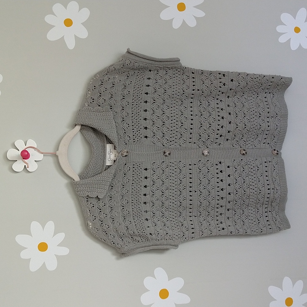 Jessica Simpson Gray Openwork Short-Sleeve Cardigan